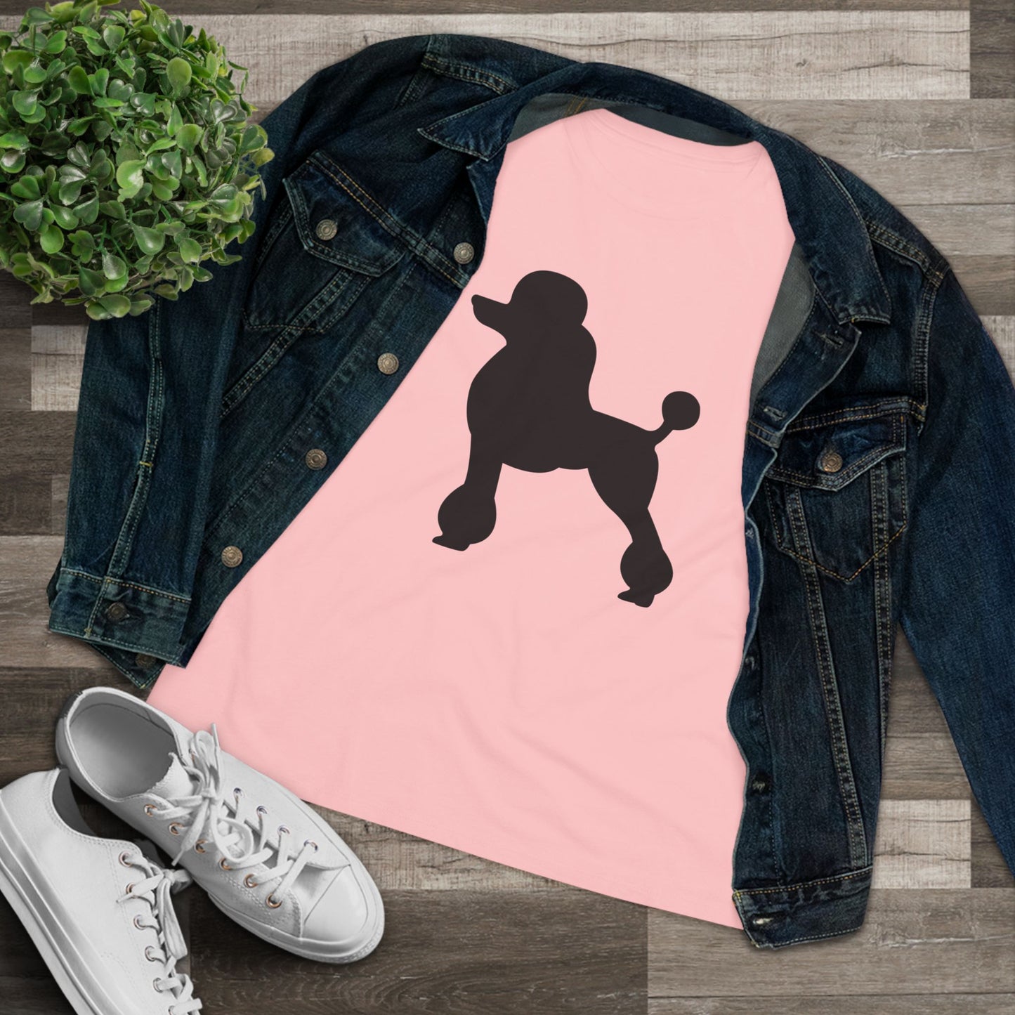 Poodle Silhouette Women's Short Sleeve Crewneck Tee