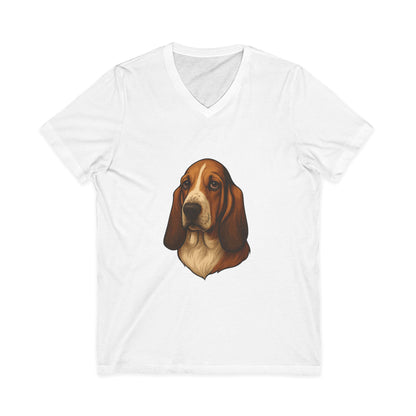 Basset Hound Head Unisex Short Sleeve V-Neck Tee