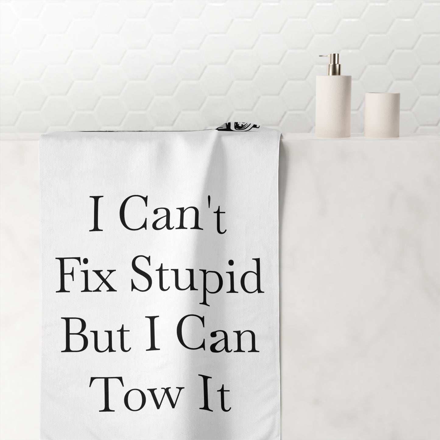 I Can't Fix Stupid Wheel Lift Tow Truck Mink-Cotton  Beach Towel
