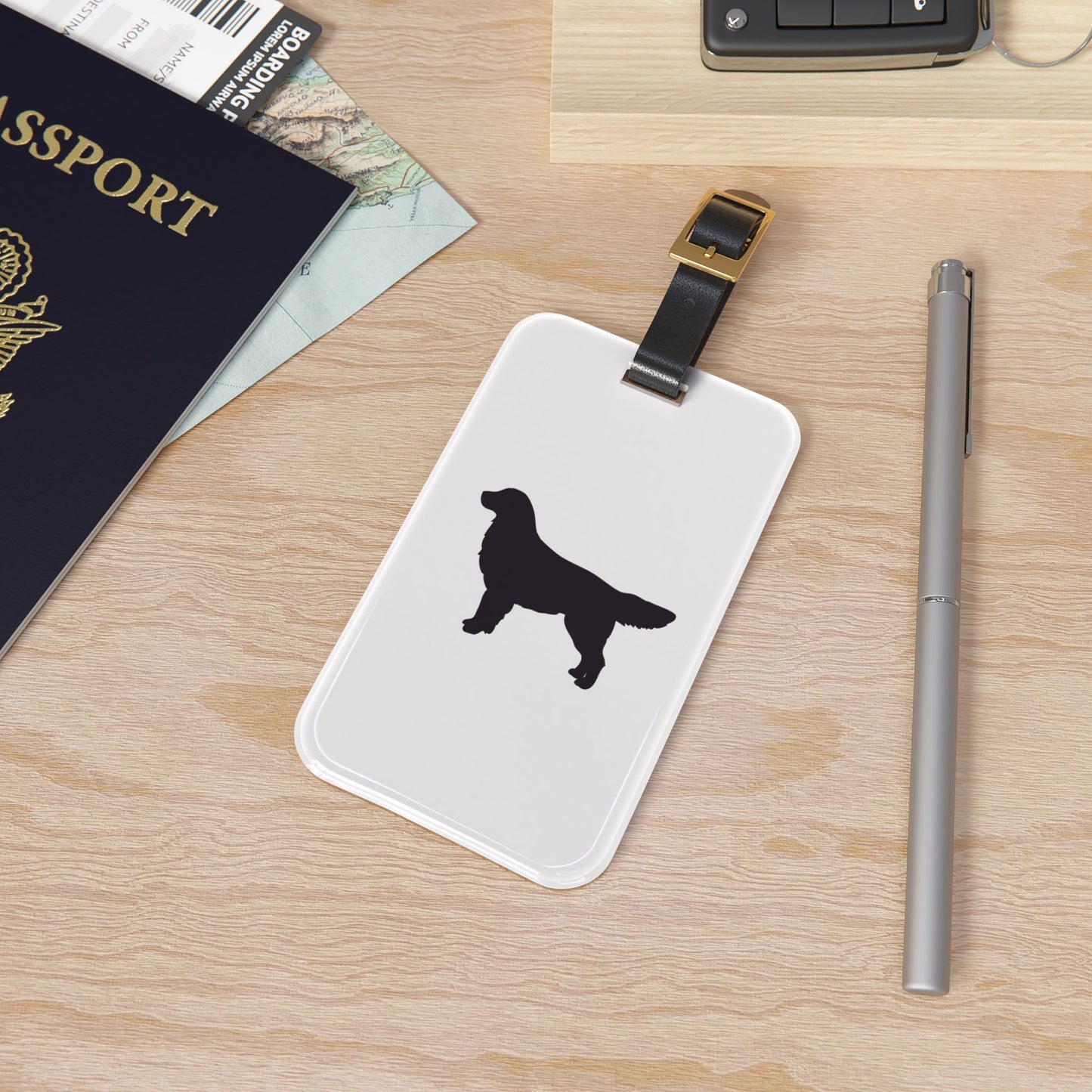 Golden Silhouette Leather Strap Luggage Tag