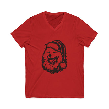 Santa Paws Samoyed Unisex Short Sleeve V-Neck Tee