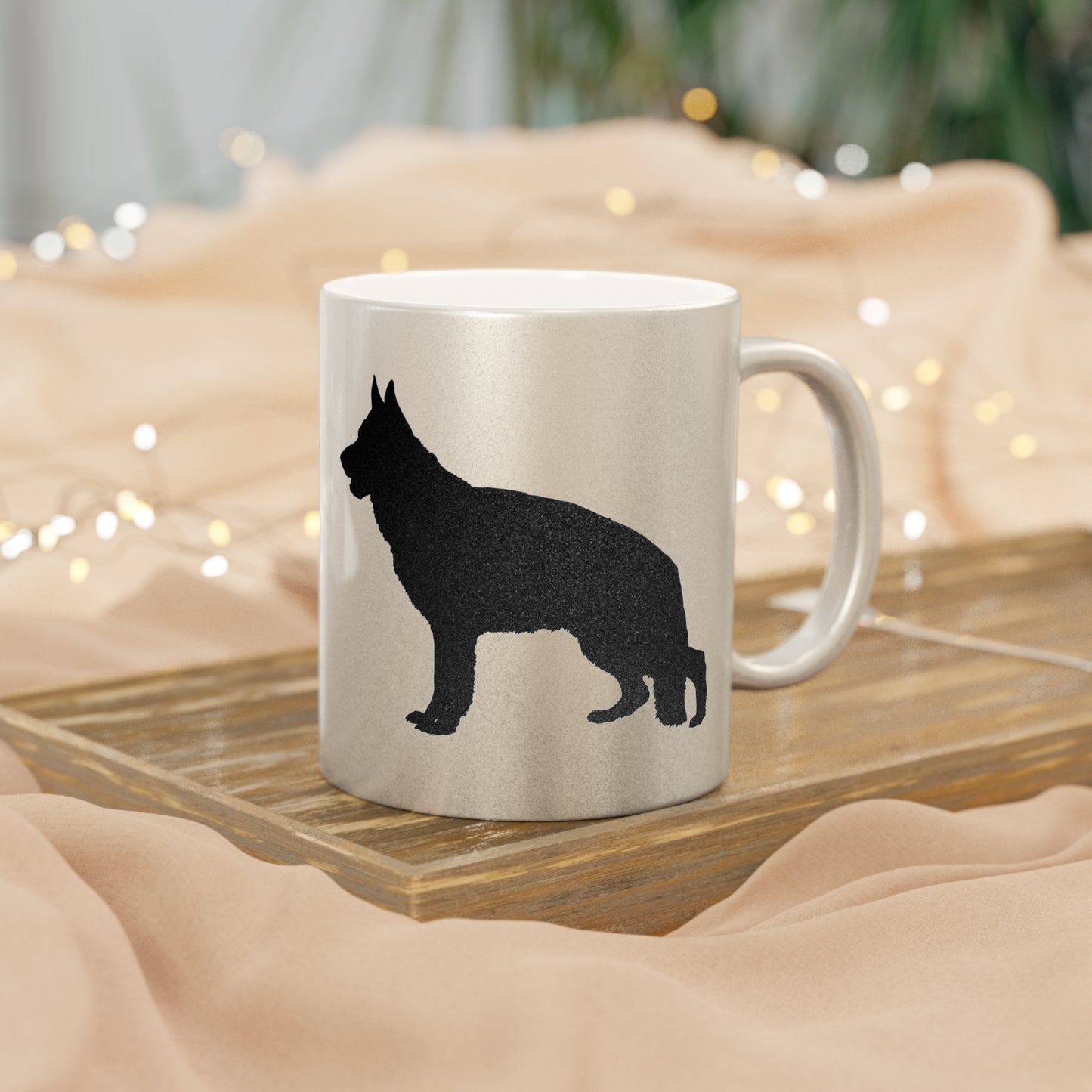 German Shepherd Silhouette Metallic Coffee Mug