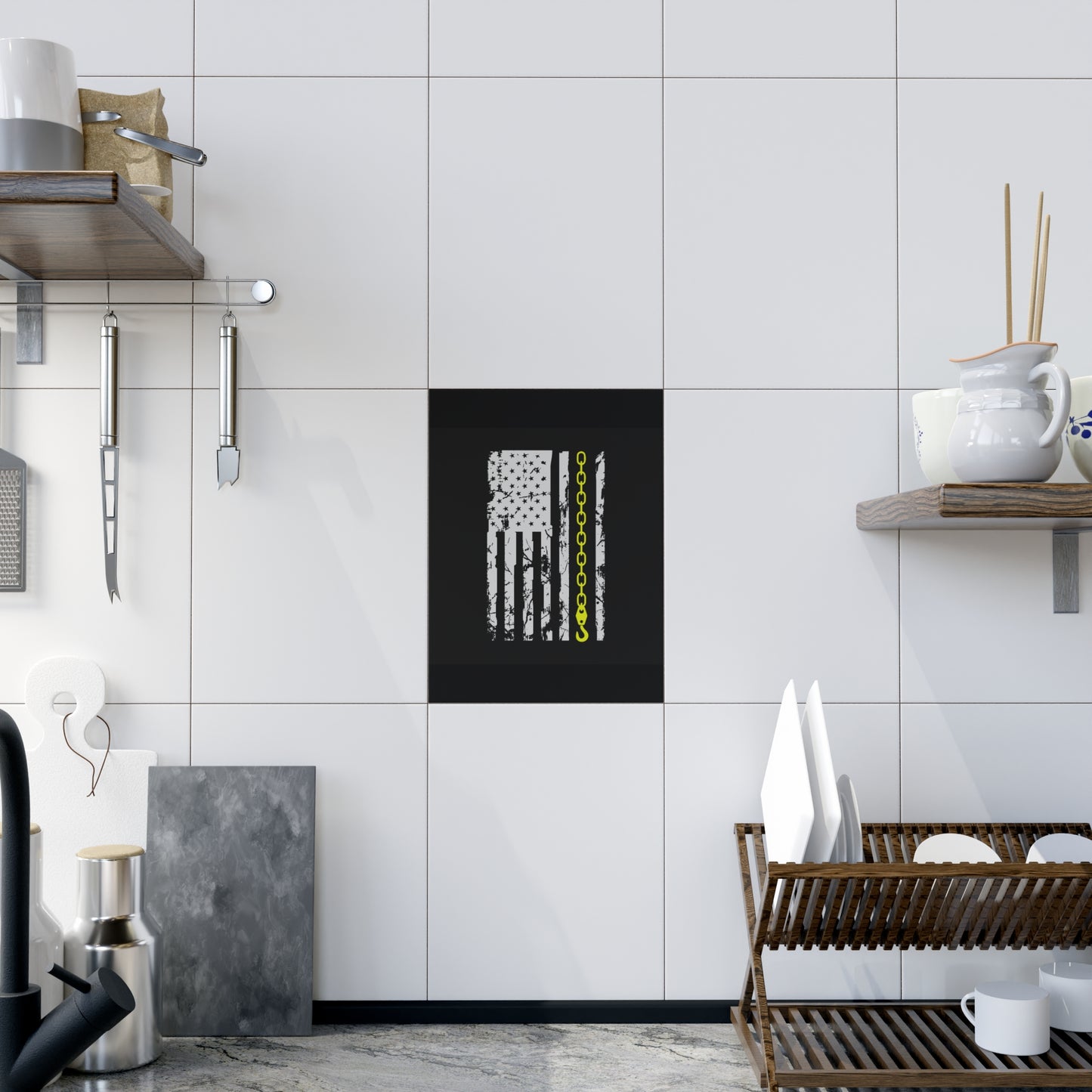 Thin Yellow Line Ceramic Photo Tile