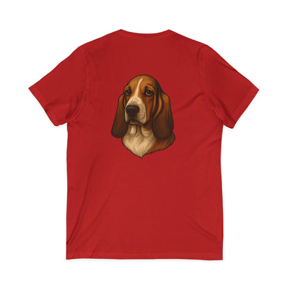 Basset Hound Head Unisex Short Sleeve V-Neck Tee