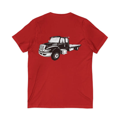 Flatbed Tow Truck Unisex Short Sleeve V-Neck Tee