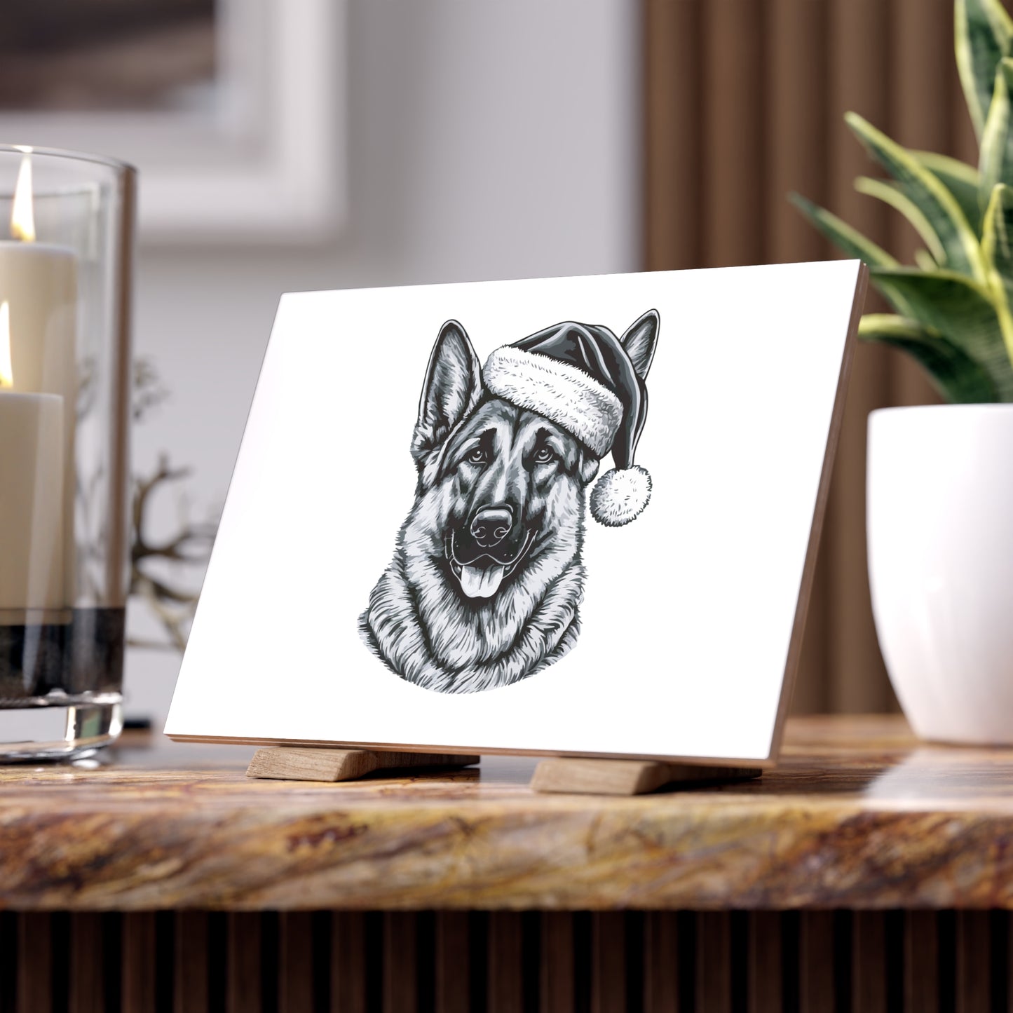 Santa Paws German Shepherd Ceramic Photo Tile