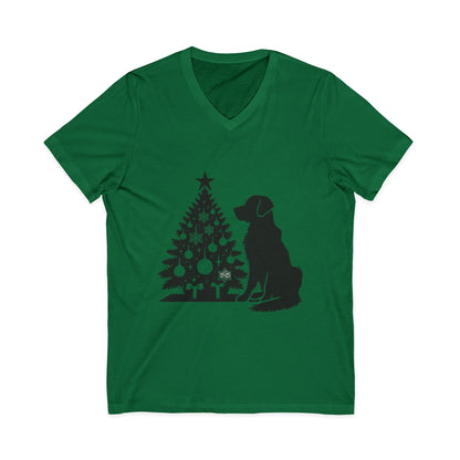 Golden Christmas Tree Unisex Short Sleeve V-Neck Tee