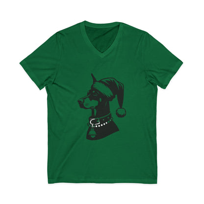 Santa Paws Doberman Unisex Short Sleeve V-Neck Tee