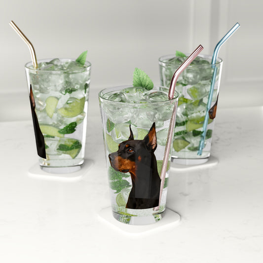 Doberman Head Drinking Glass