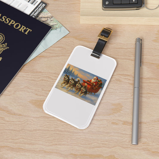 Dashing Through The Snow Leather Strap Luggage Tag