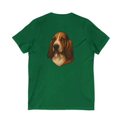 Basset Hound Head Unisex Short Sleeve V-Neck Tee