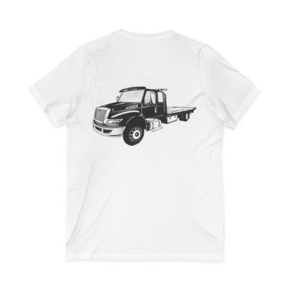 Flatbed Tow Truck Unisex Short Sleeve V-Neck Tee