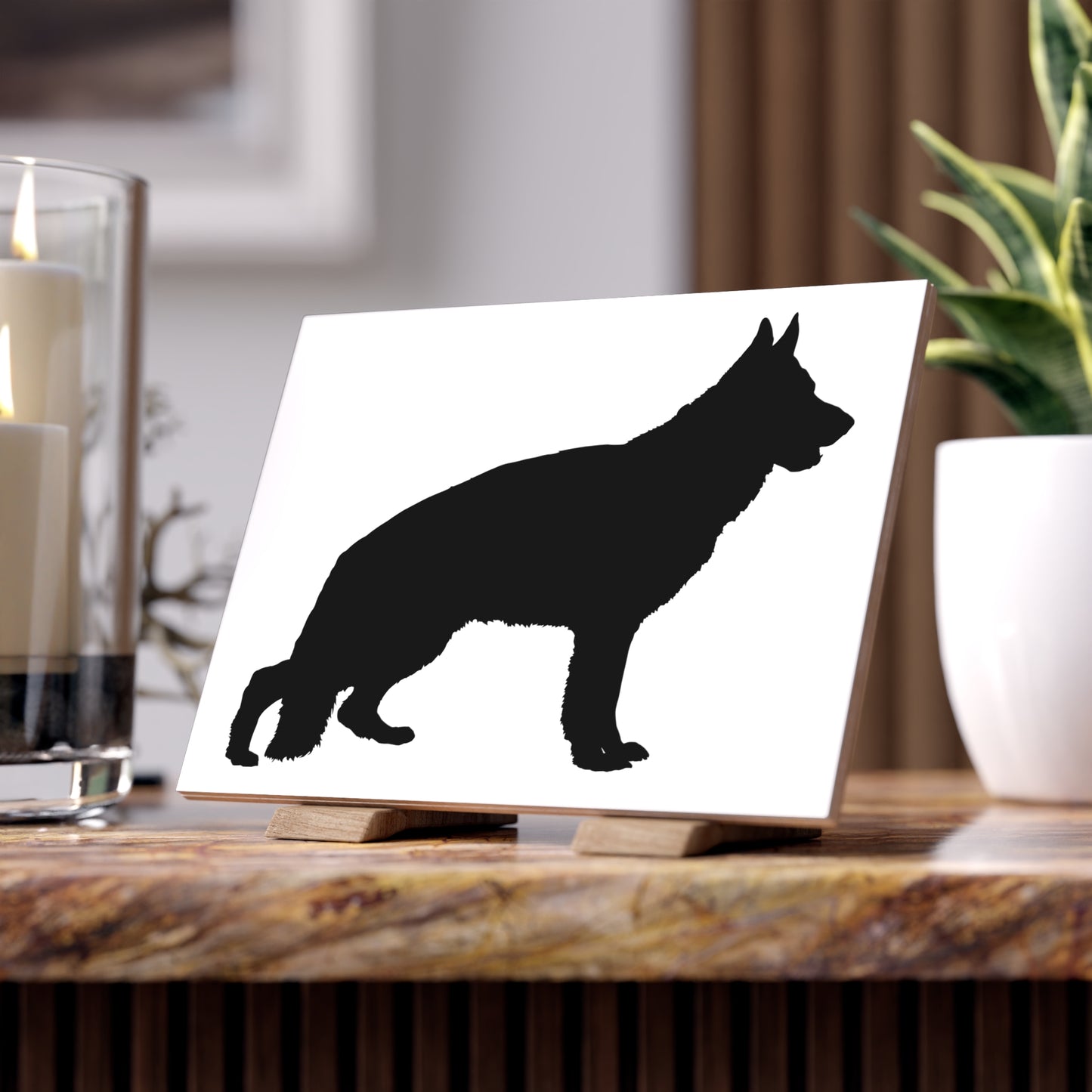 German Shepherd Silhouette Ceramic Photo Tile