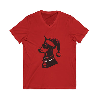 Santa Paws Doberman Unisex Short Sleeve V-Neck Tee