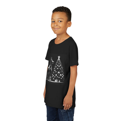 Doberman Christmas Tree Youth Unisex Short Sleeve Crewneck Tee