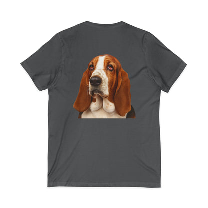Basset  Head Unisex Short Sleeve V-Neck Tee