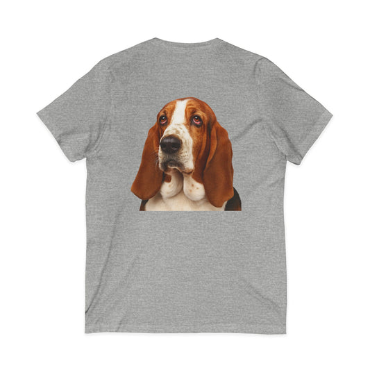 Basset  Head Unisex Short Sleeve V-Neck Tee