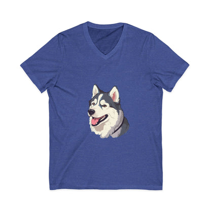 Malamute Head Unisex Short Sleeve V-Neck Tee