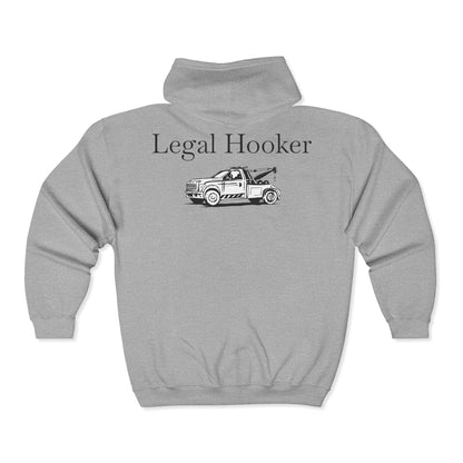 Legal H**ker Wheel Lift Tow Truck Unisex Full Zip Hoodie
