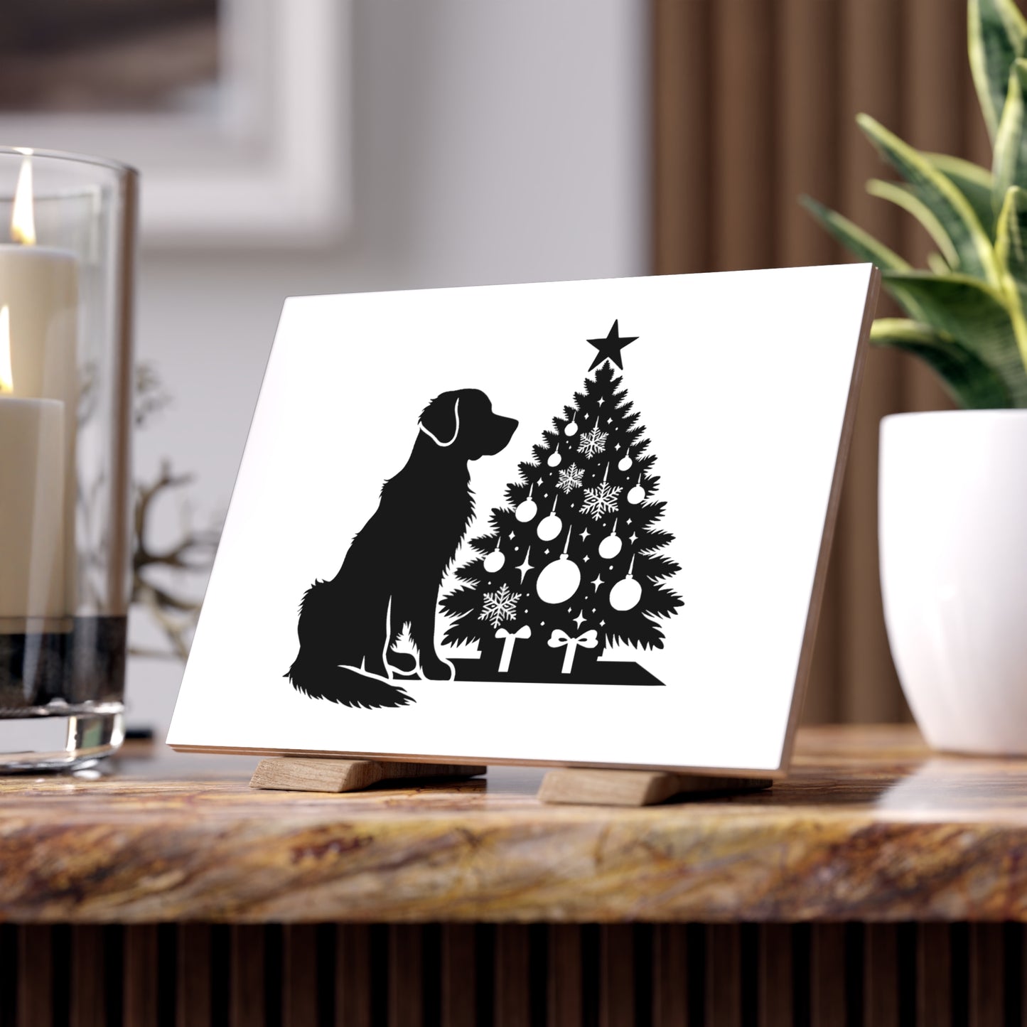 Golden Christmas Tree Ceramic Photo Tile