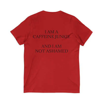 Caffeine Junkie Unisex Short Sleeve V-Neck Tee