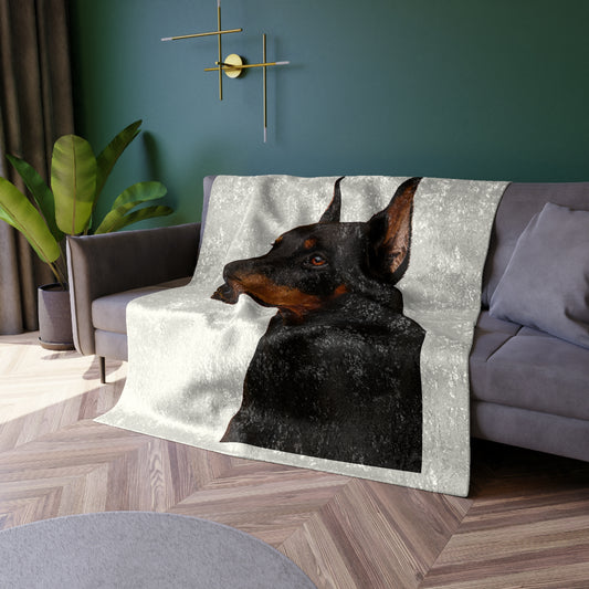Doberman Head Crushed Velvet Blanket