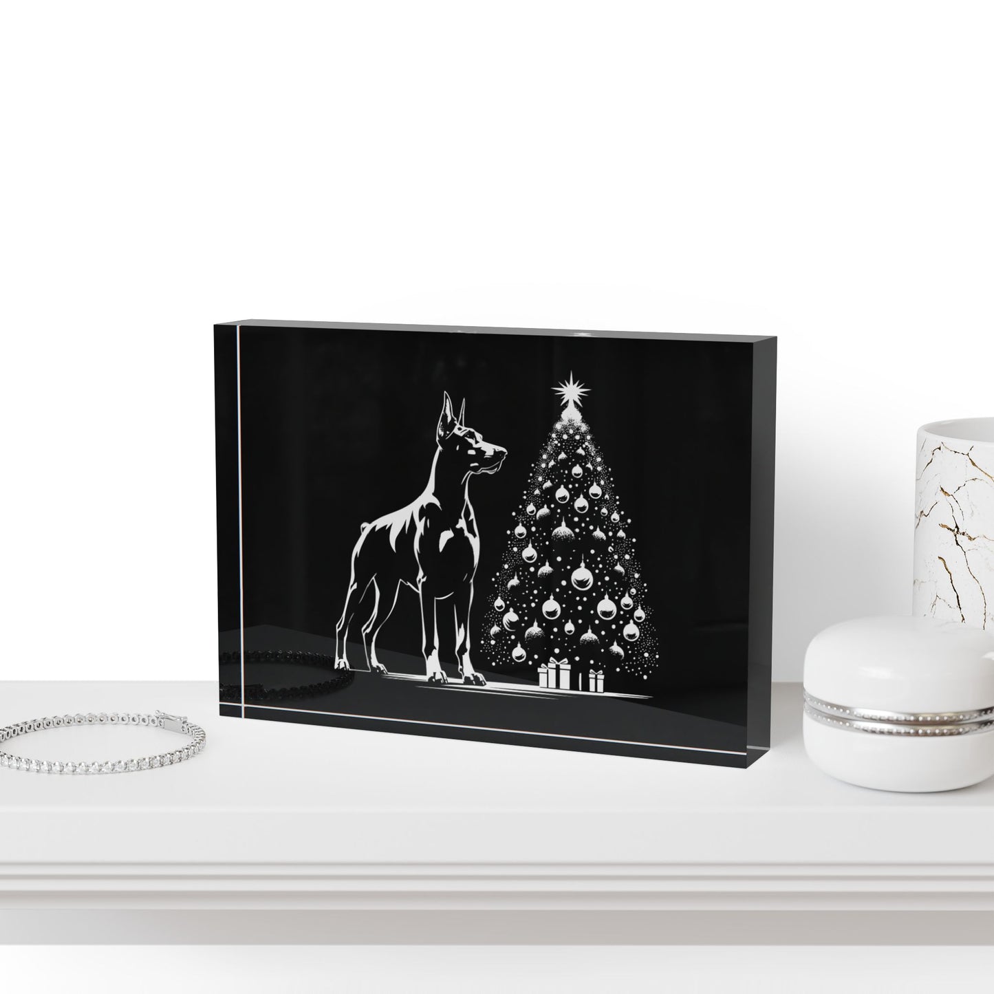 Doberman Christmas Tree Acrylic Photo Block