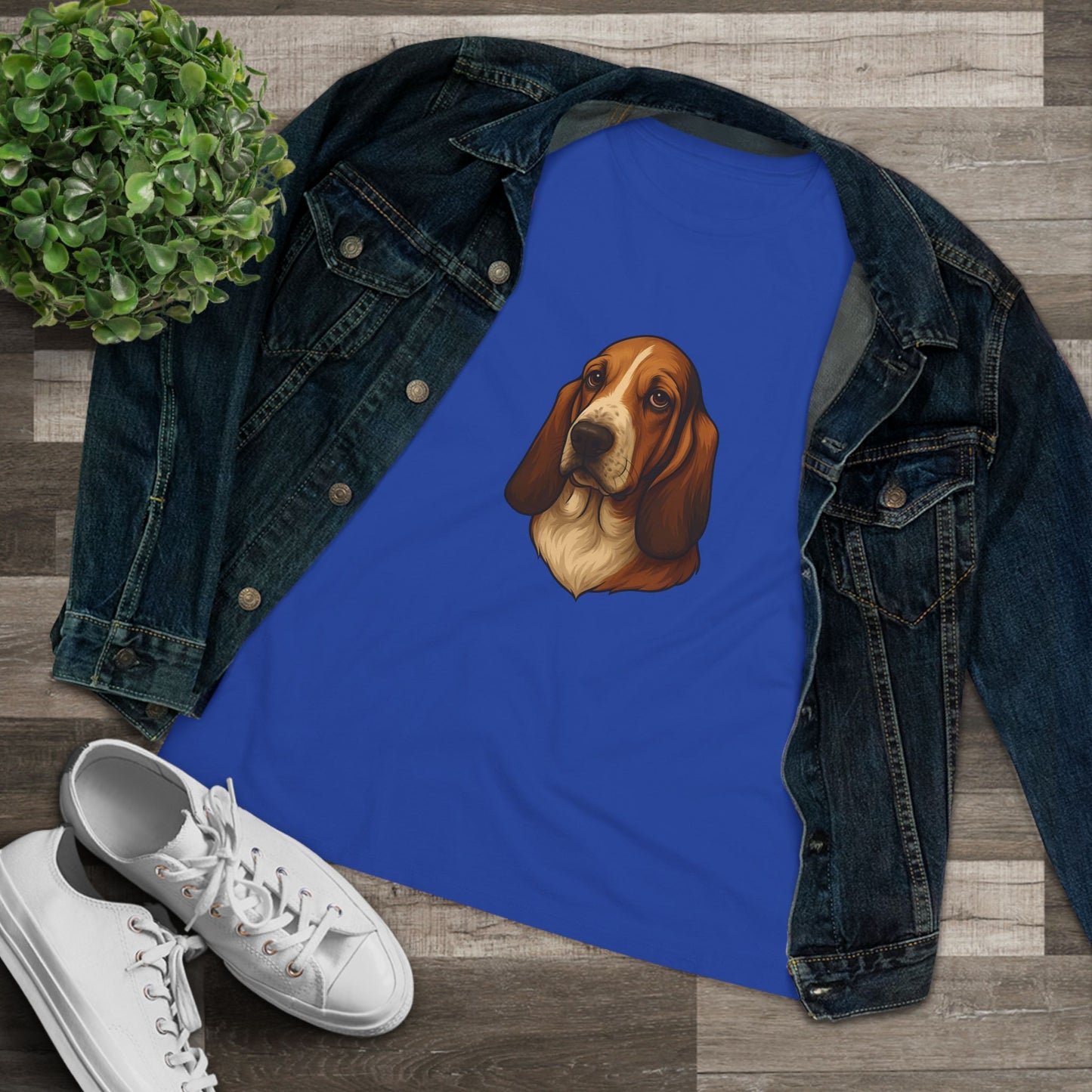 Basset Hound Head Women's Short Sleeve Crewneck Tee