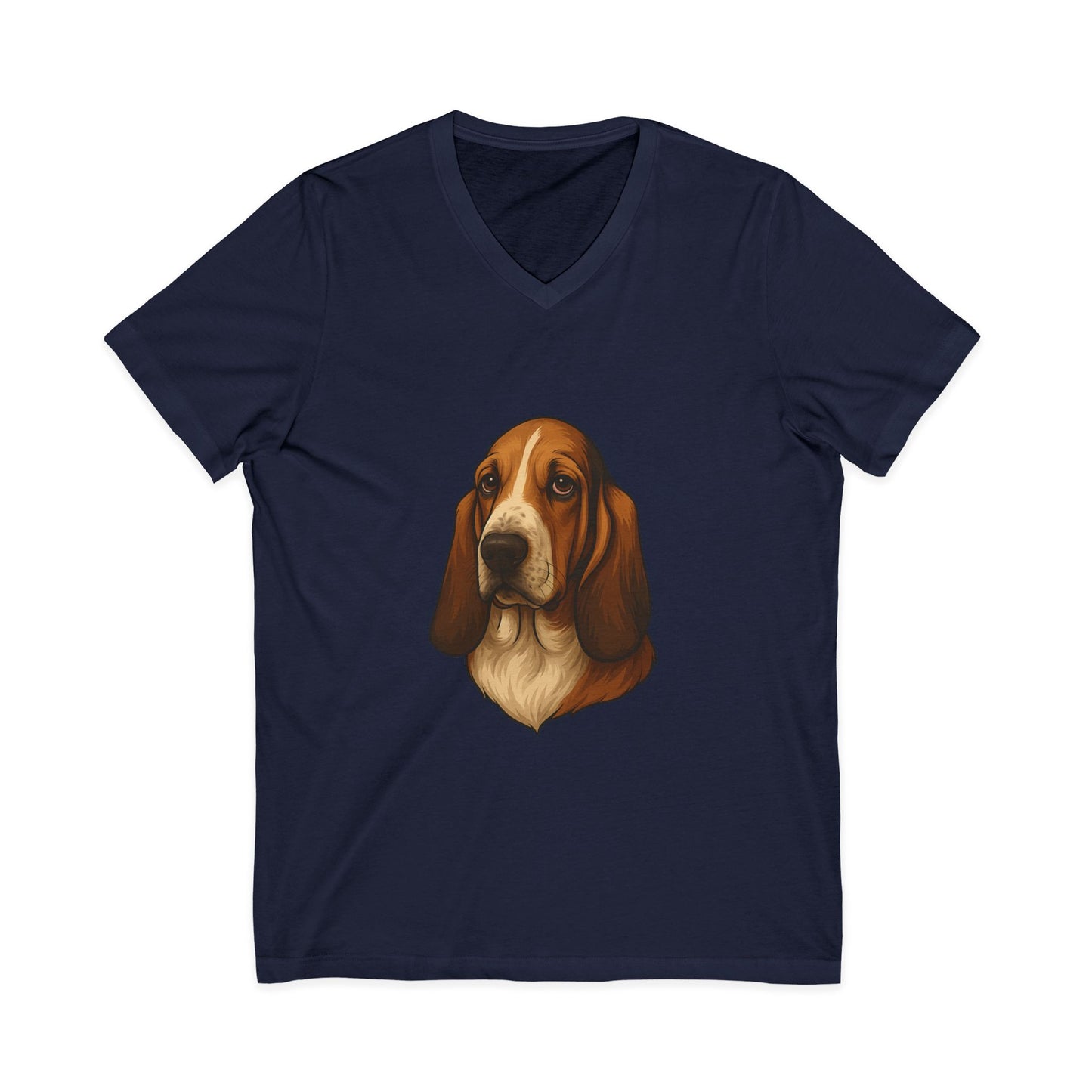 Basset Hound Head Unisex Short Sleeve V-Neck Tee