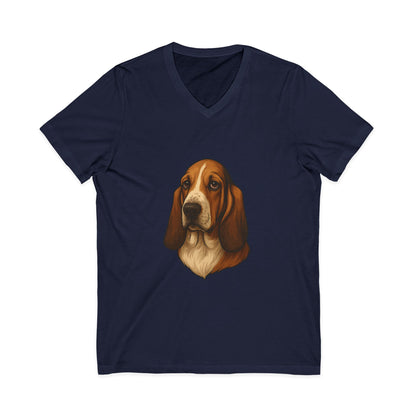 Basset Hound Head Unisex Short Sleeve V-Neck Tee