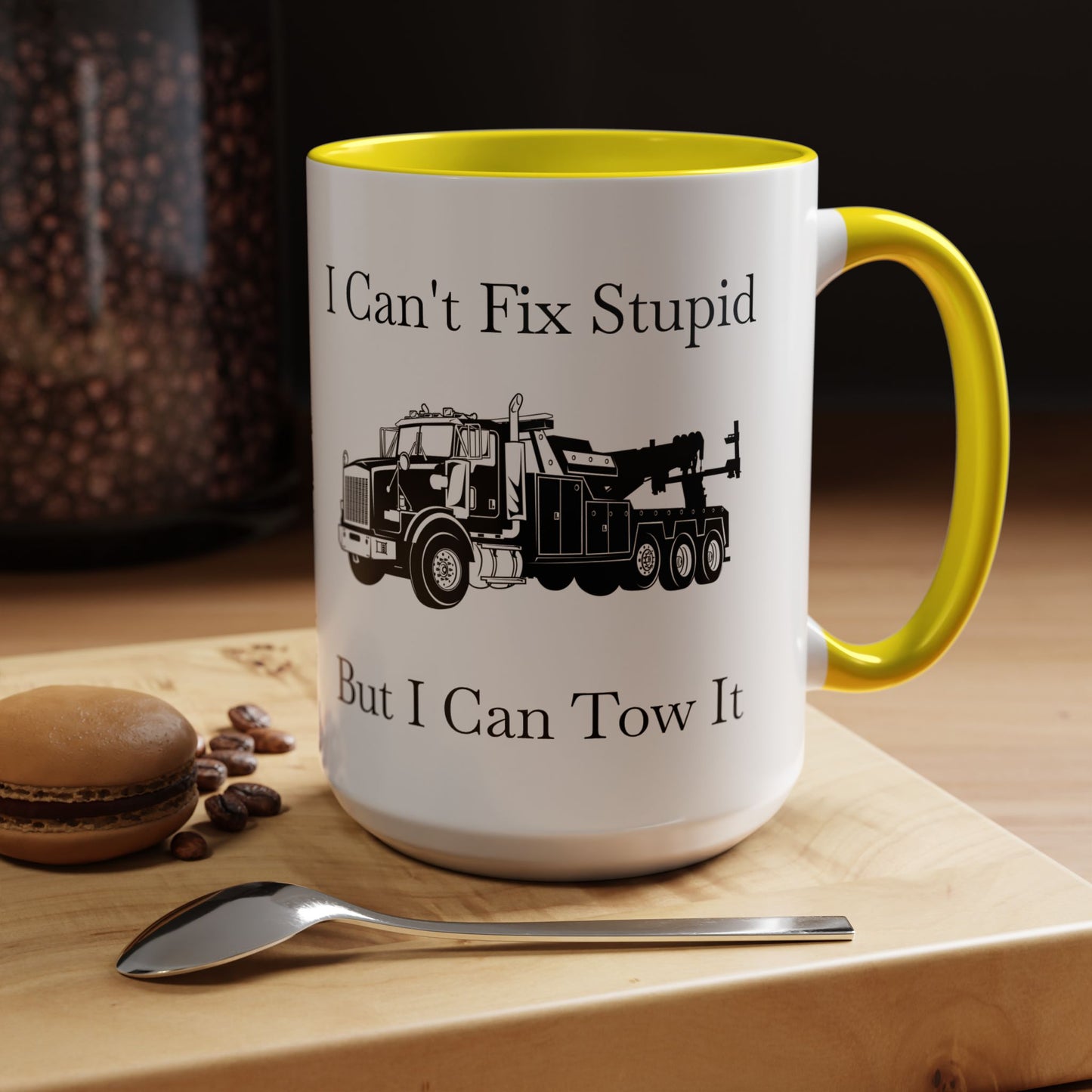 I Can't Fix Stupid Heavy Tow Truck 2-Tone Coffee Mug