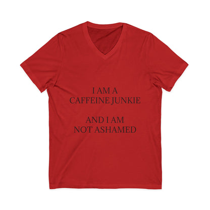 Caffeine Junkie Unisex Short Sleeve V-Neck Tee