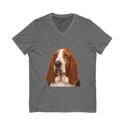 Basset  Head Unisex Short Sleeve V-Neck Tee