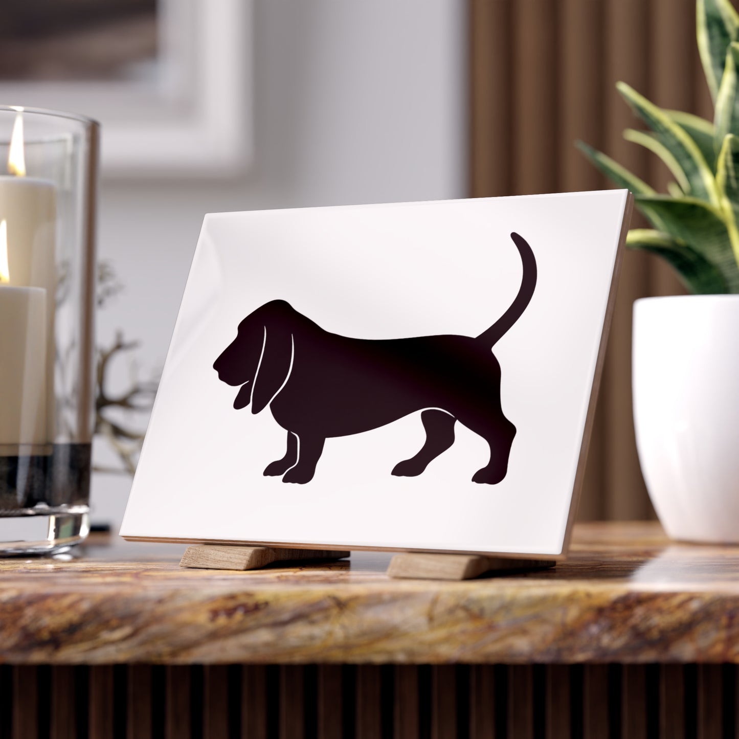 Basset Hound Silhouette Ceramic Photo Tile