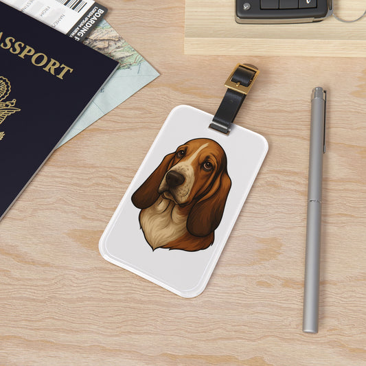 Basset Hound Head Leather Strap Luggage Tag