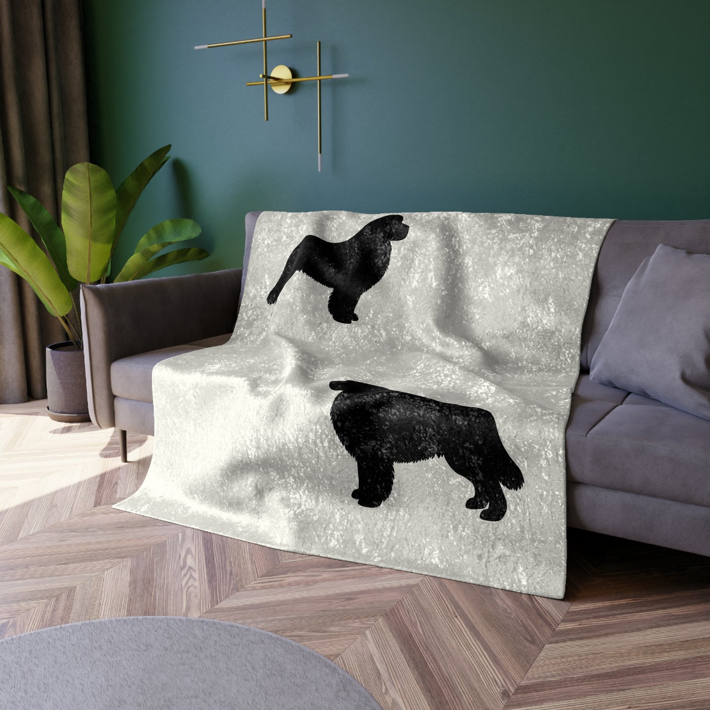 Newfie Silhouette Crushed Velvet Blanket