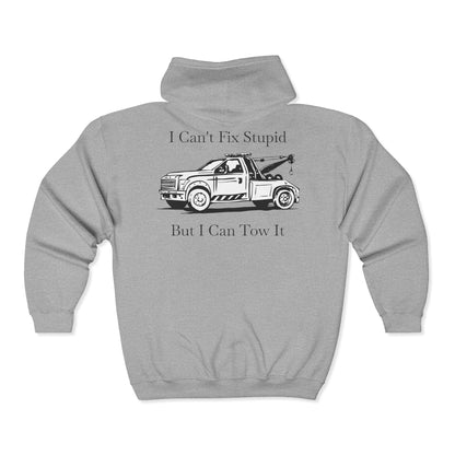 I Can't Fix Stupid Wheel Lift Tow Truck Unisex Full Zip Hoodie