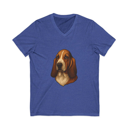 Basset Hound Head Unisex Short Sleeve V-Neck Tee