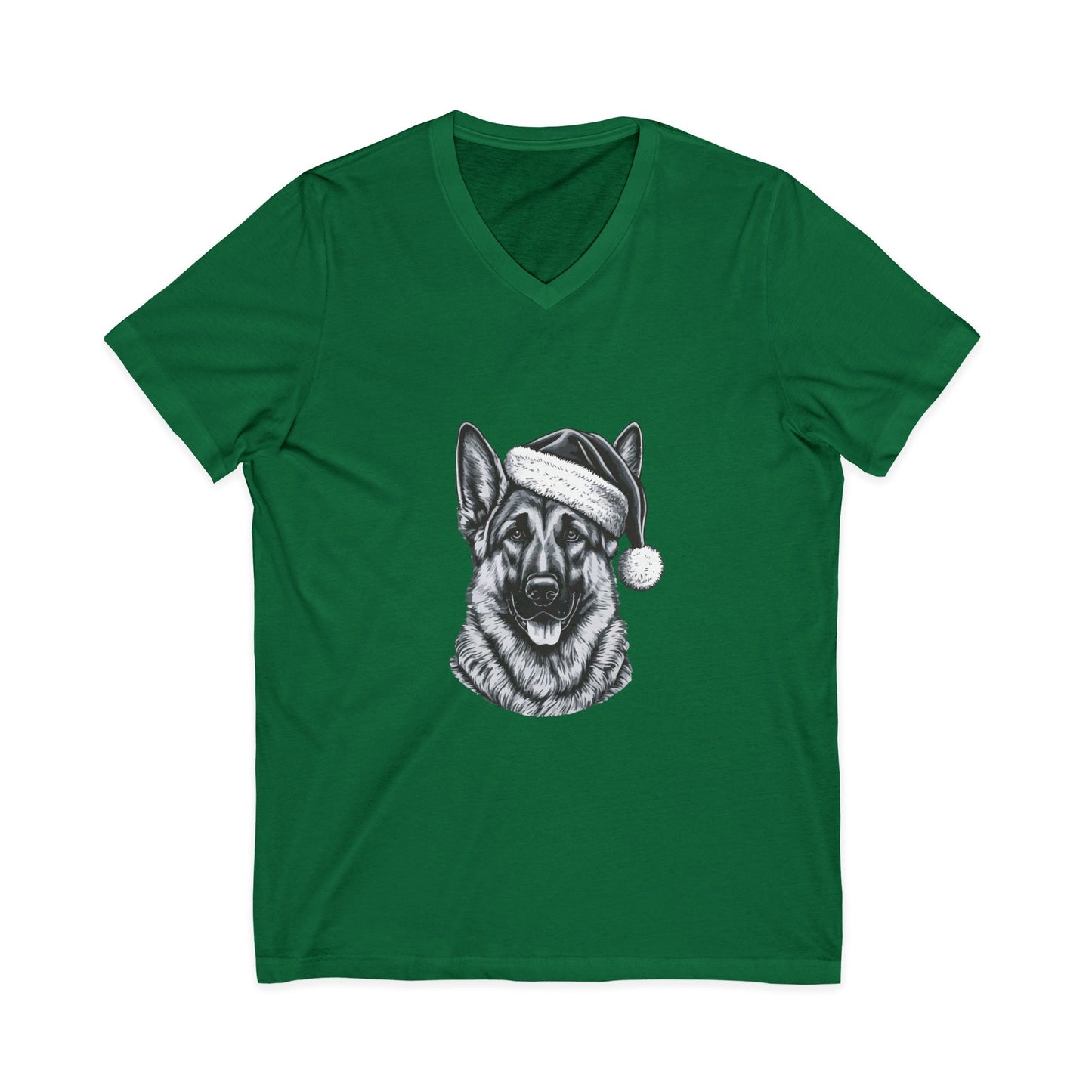 Santa Paws German Shepherd Unisex Short Sleeve V-Neck Tee