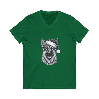 Santa Paws German Shepherd Unisex Short Sleeve V-Neck Tee