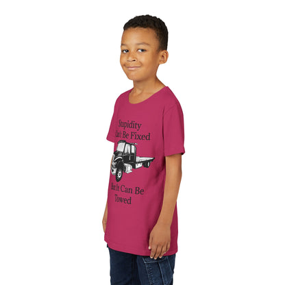 Stupidity Flatbed Tow Truck Youth Unisex Short Sleeve Crewneck Tee