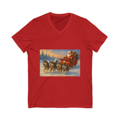 Dashing Through The Snow Unisex Short Sleeve V-Neck Tee