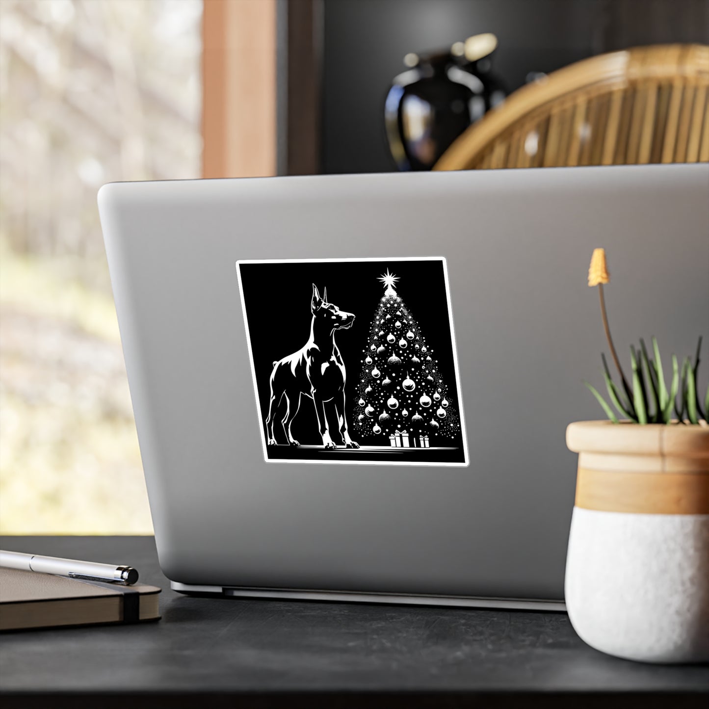 Doberman Christmas Tree Vinyl Decal