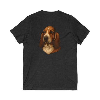 Basset Hound Head Unisex Short Sleeve V-Neck Tee