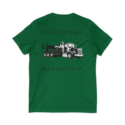 I Can't Fix Stupid Heavy Tow Truck Unisex Short Sleeve V-Neck Tee