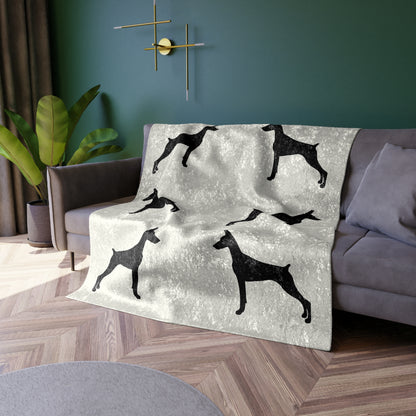 Doberman Silhouette Crushed Velvet Blanket