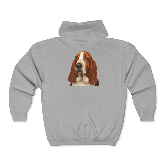 Basset Head Unisex Full Zip Hoodie