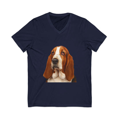 Basset  Head Unisex Short Sleeve V-Neck Tee