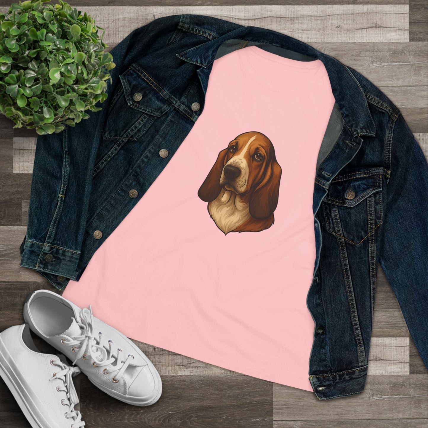 Basset Hound Head Women's Short Sleeve Crewneck Tee