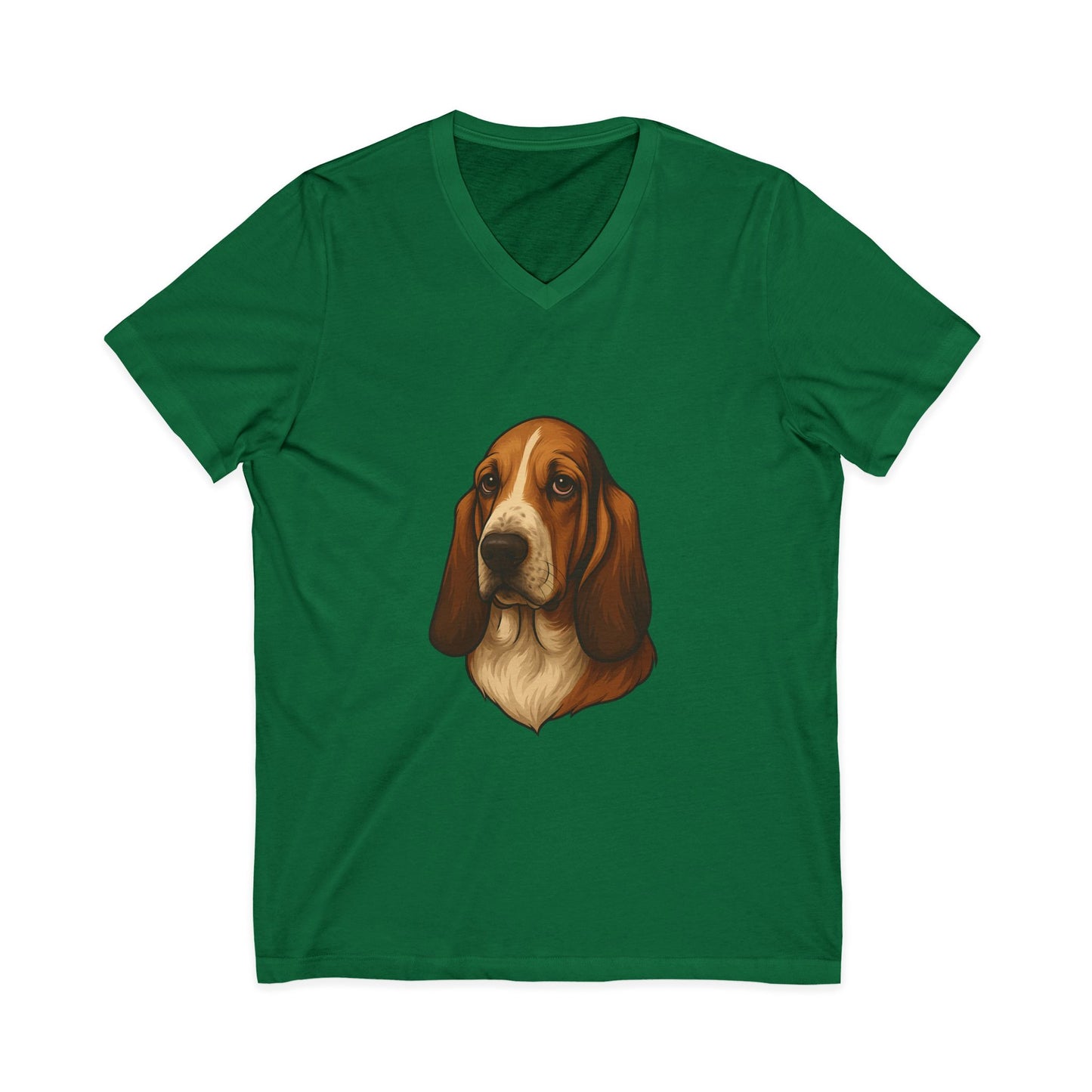 Basset Hound Head Unisex Short Sleeve V-Neck Tee
